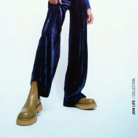 Zara flat leather chelsea ankle boots in khaki green - EU 36 / US 6 chunky sole - Picture 2 of 8